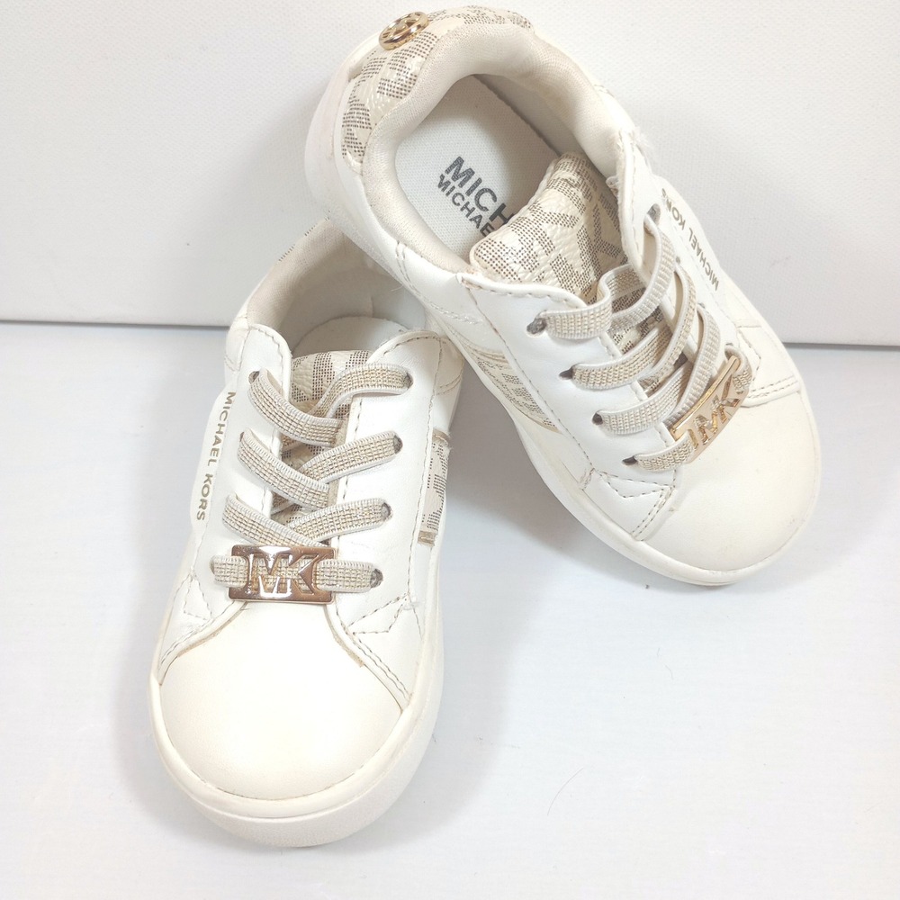 Michael Kors Jem Maxine Toddler 5 Cream Gold Logo Low Top Sneakers Shoes
